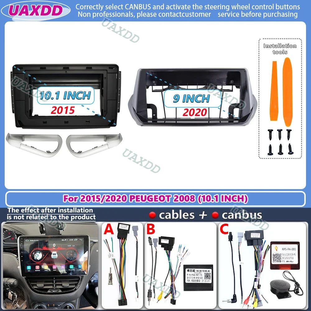 For 2015-2020 PEUGEOT 2008 9 10.1INCH 2 Din Car stereo Android frame panel fascia cable vi