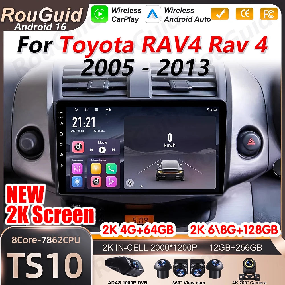 Android 16 Auto Carplay For Toyota RAV4 Rav 4 2005 2006 2007 - 2013 Multimedia Player Car  | AUTOKITSHOP