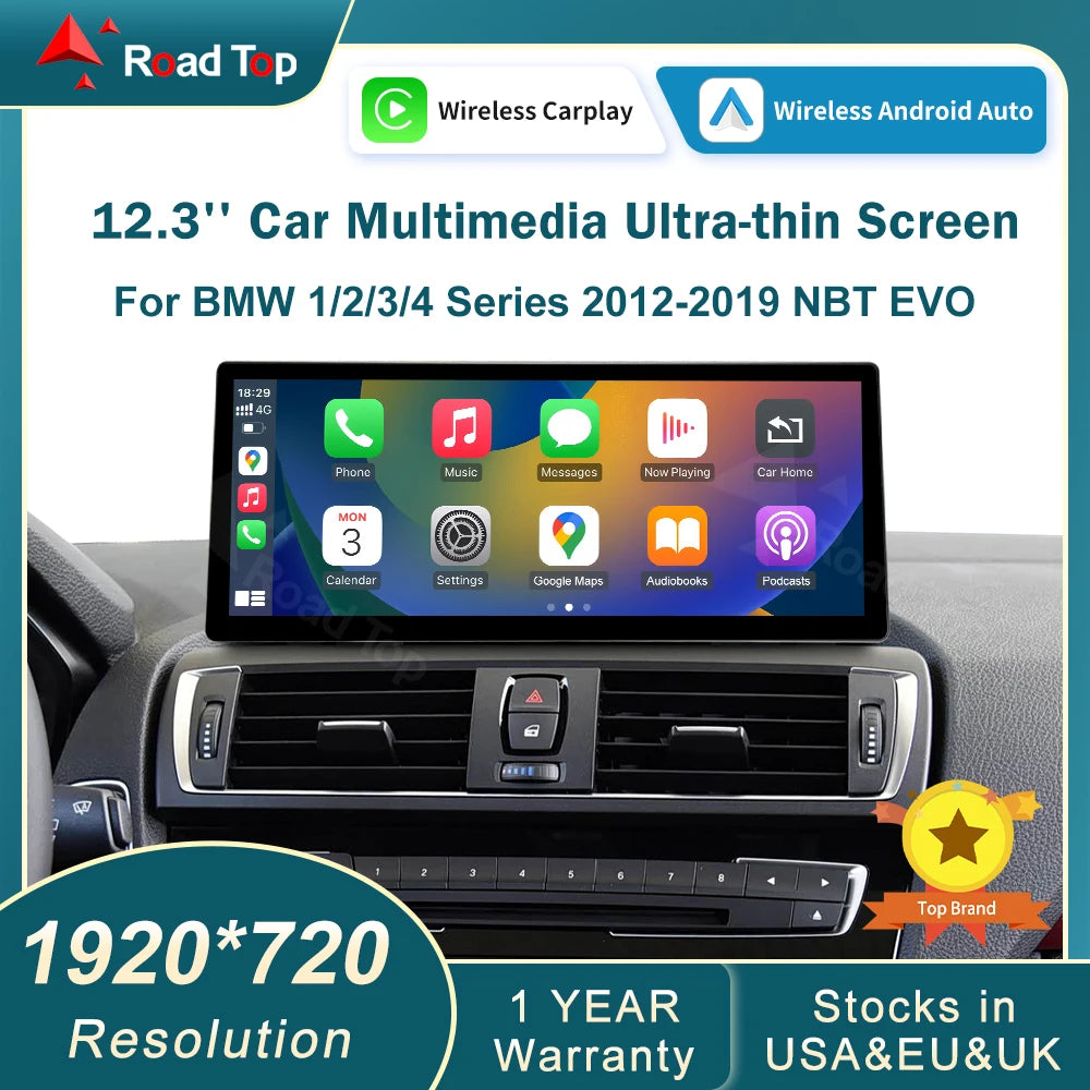 CN RoadTop 12.3 Wireless CarPlay Multimedia Screen For BMW Series 1 2 3 4 F20 F21 F22 F45