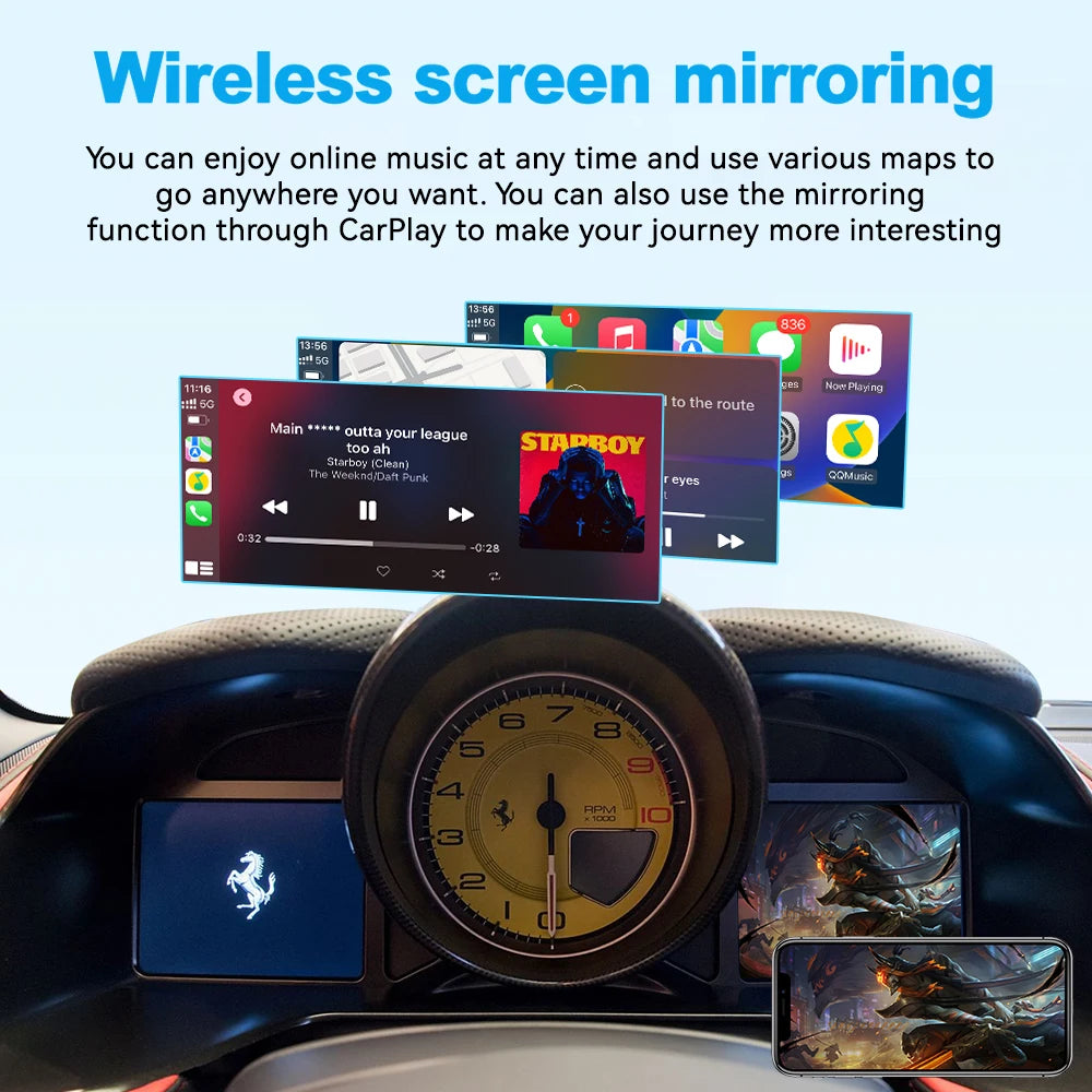Wireless CarPlay Android Auto Retrofit Interface for Ferrari 488/F12 - Mirroring USB Video Flash Play Support OEM Mic Ca
