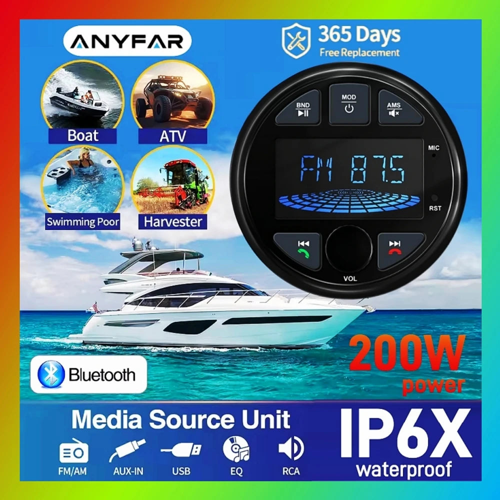 Boat Radio MP3 Media Player Stereo Marine Radio Cover Bluetooth AUX USB Waterproof Widely  | AUTOKITSHOP