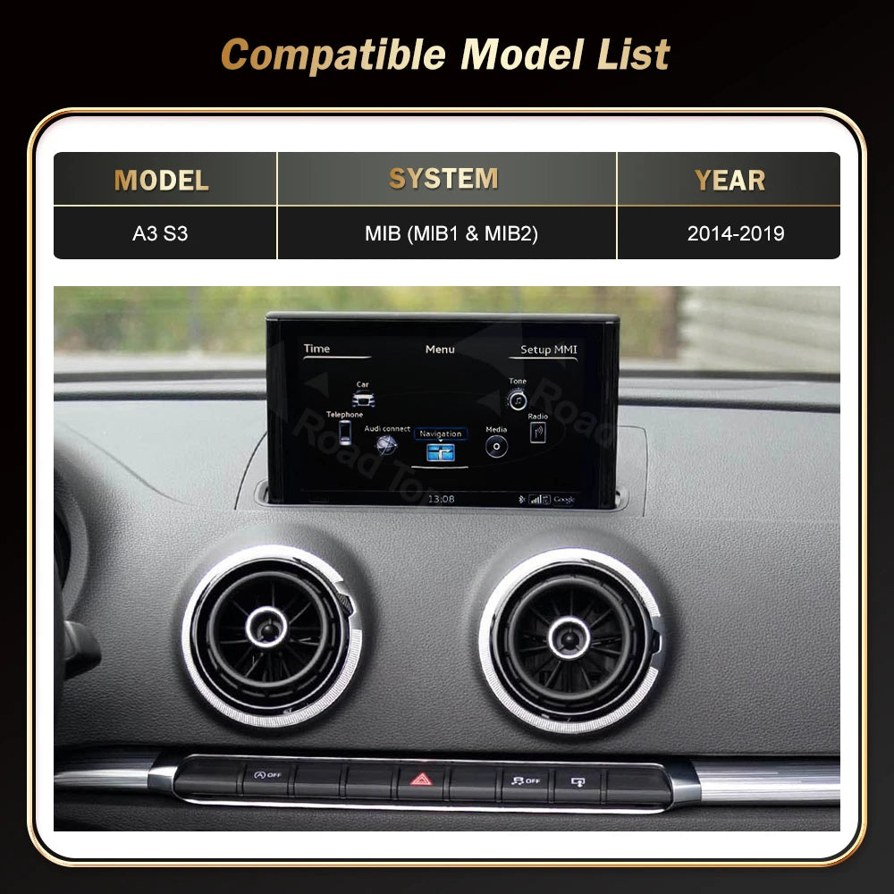 CN RoadTop 12.3 inch Wireless CarPlay For Audi A3 S3 B9 MIB2 2014-2018 Multimedia Display