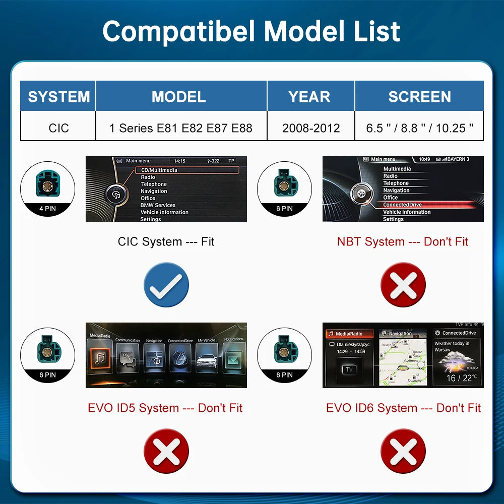 Road Top Wireless CarPlay Android Auto for BMW Series 1 E81 E82 E87 E88 CIC 2008-2012 with | AUTOKITSHOP