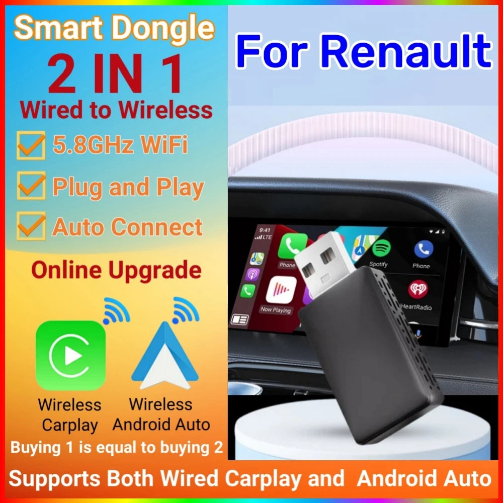 2in1 Wireless Android Auto Adapter Carplay Wireless Plug And Play For Renault Arkana Captu | AUTOKITSHOP