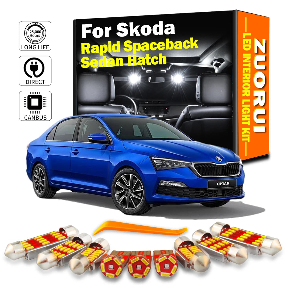 LED Interior Light Kit for Skoda Rapid Spaceback Sedan Hatch 2013-  2018 - Canbus Dome Map Door Trunk Bulbs | AUTOKIT...