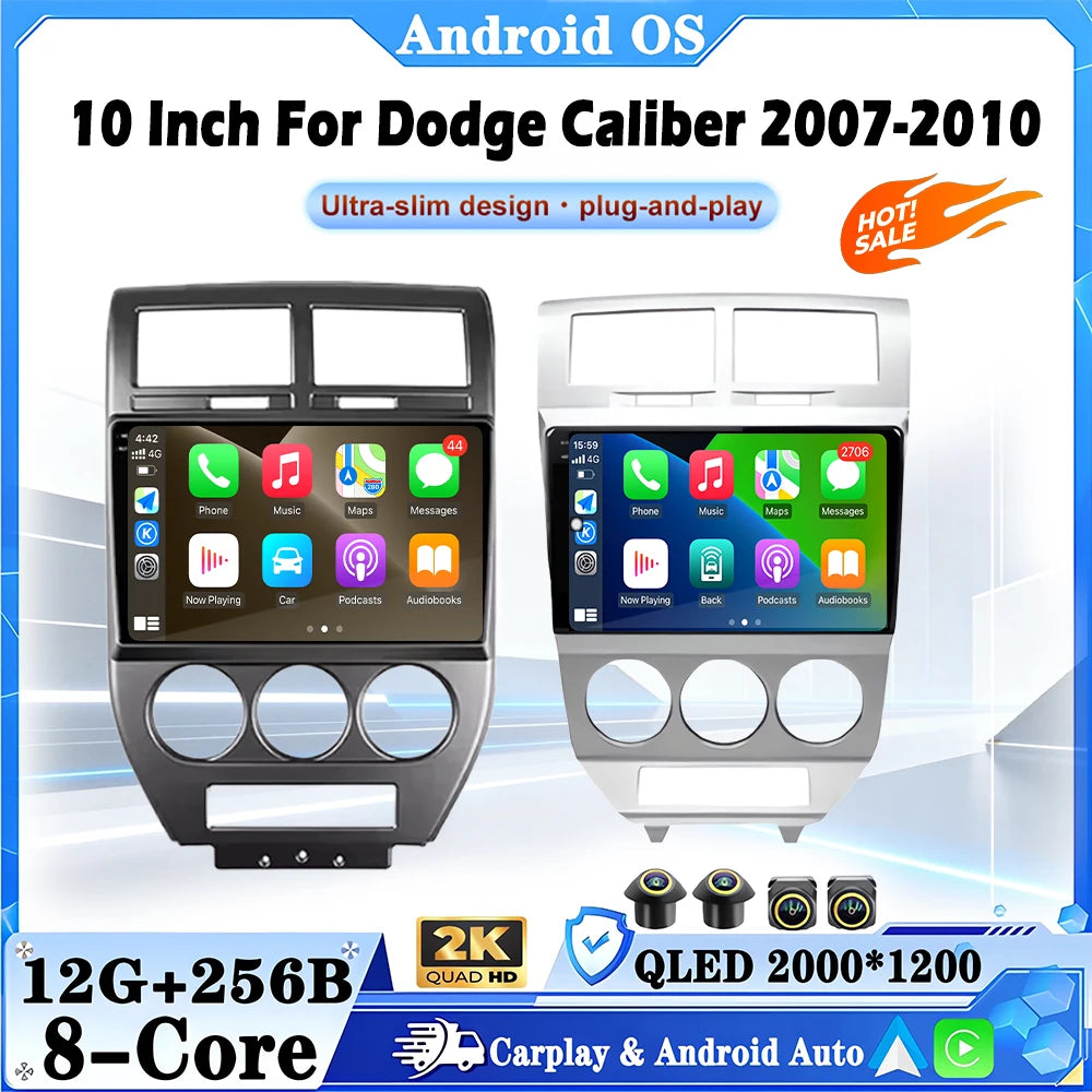 Android OS 10 Inch For Dodge Caliber 2007-2010 QLED 2000*1200P Multimedia Video Player GPS
