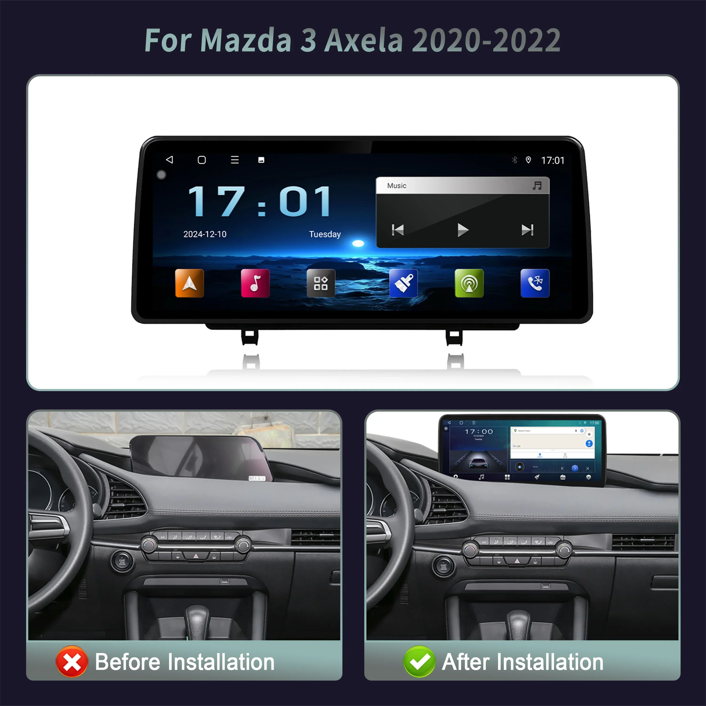 12.3inch Android 14 Car Radio Multimedia 4G GPS Navigation Wireless BT Carplay Touch Scree