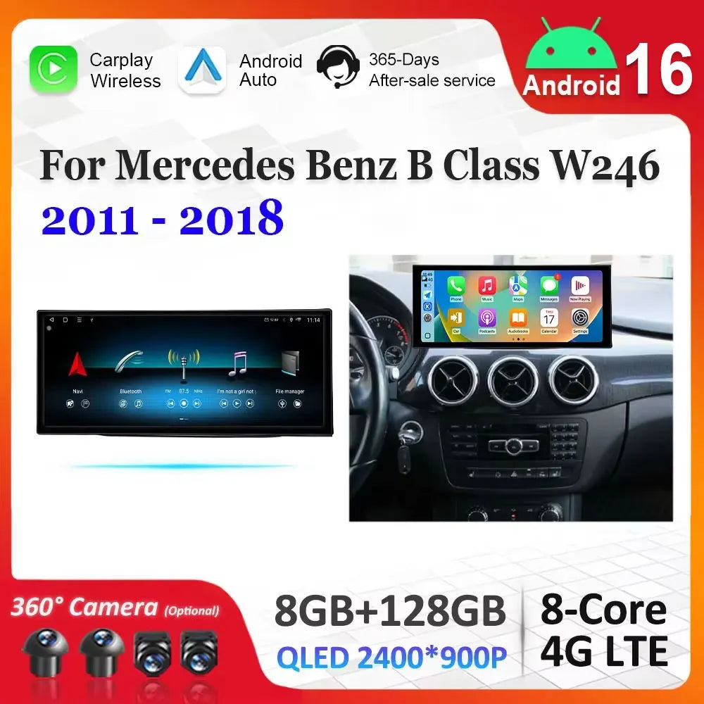 for Mercedes Benz B Class W246 2011 - 2018 Android 16 Ultra-thin QLED Screen Car Radio Vid