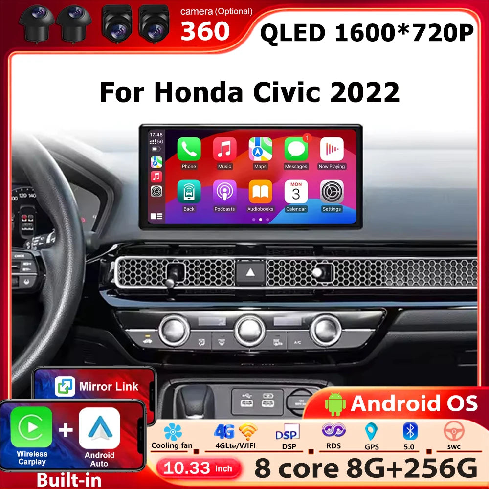 Android 16 Auto For Honda Civic 2022 Car Radio Multimedia Video Player GPS Navigation Ster