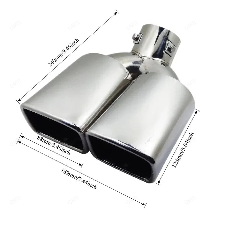 Exhaust Tip Universal Double Outlet Nozzle Rear Muffler Tip Stainless Steel Square Mouth Exhaust - Automotive LED Light