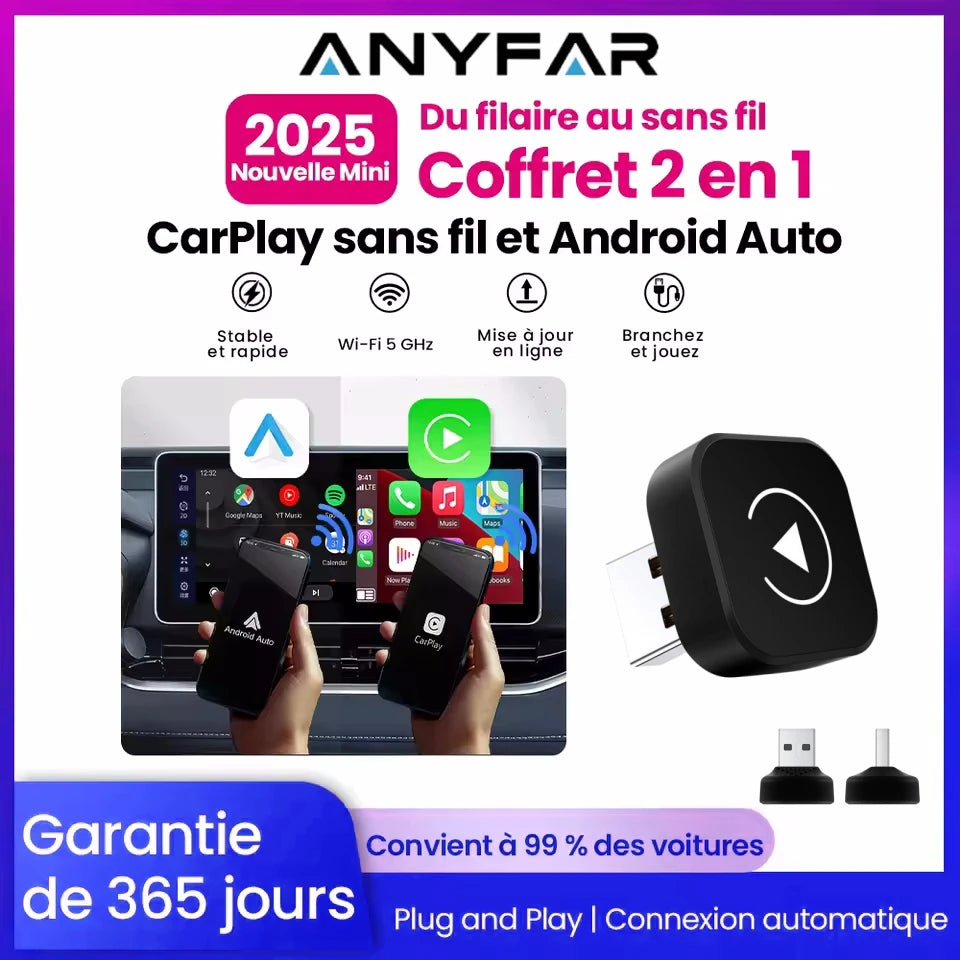 2 in1 Wired to Wireless CarPlay Adapter Plug & Plug Auto Connect Converts For Wired Cars C | AUTOKITSHOP