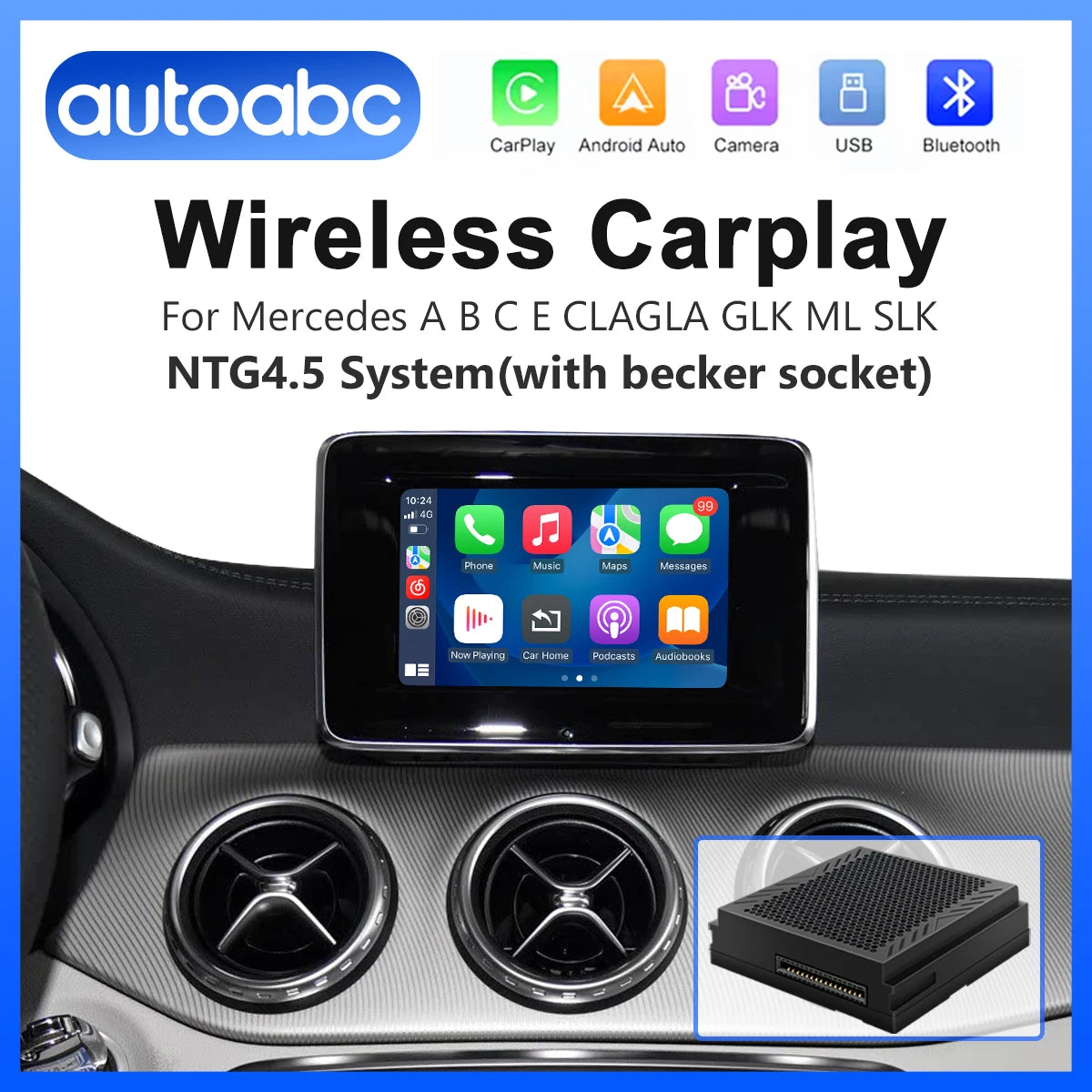 AUTOABC Wireless CarPlay Android Auto for Mercedes Benz A B C E Class GLA CLA GLK W204 W17