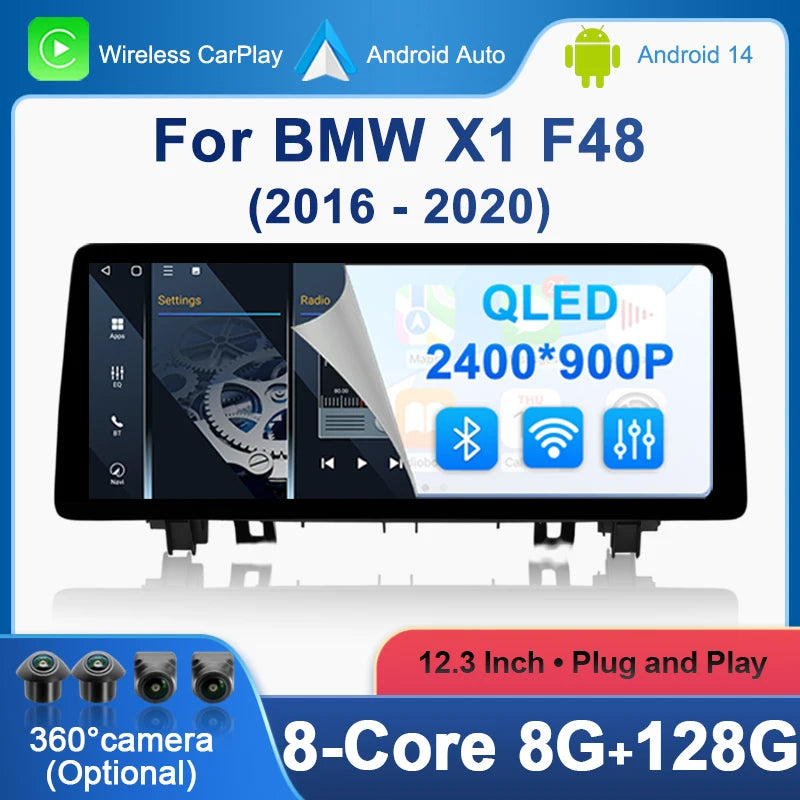 Wireless CarPlay For BMW X1 F48 NBT EVO Right Hand Drvie 4G WiFi Auto DSP Stereo QLED Scre