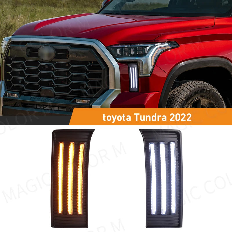 Daytime Running Lights LED DRL For Toyota Tundra 2022 2023 White Daylights Yellow Turn Sig | AUTOKITSHOP
