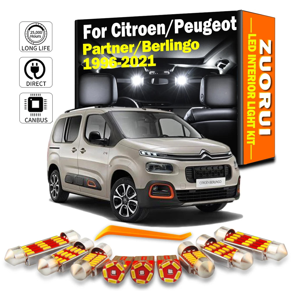 LED Interior Light Kit for Citroen Berlingo K9 B9 Peugeot Partner 1996-2019 - Canbus Dome Map Door Trunk Bulbs | AUTO...
