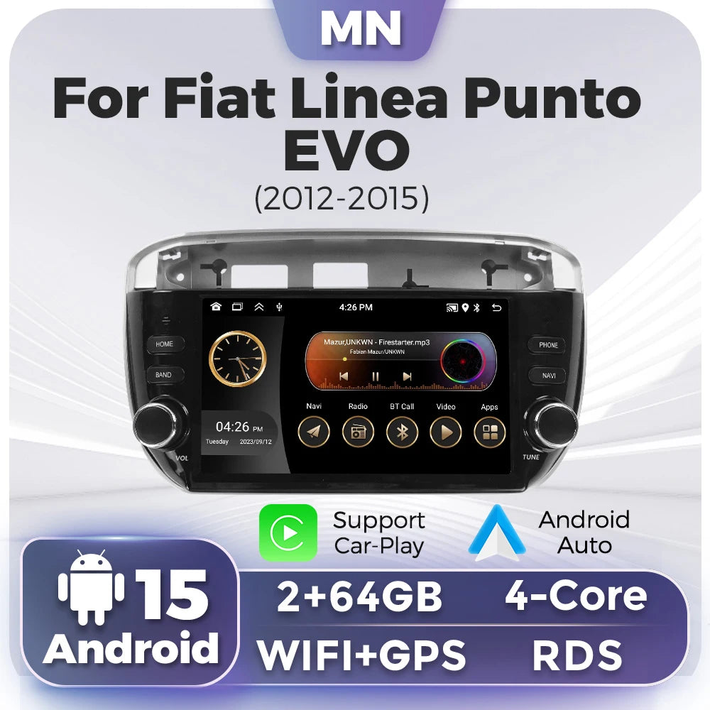 Android 15 2 Din Car Radio For Fiat Linea Punto EVO line 2012-2015 Multimedia Player GPS N