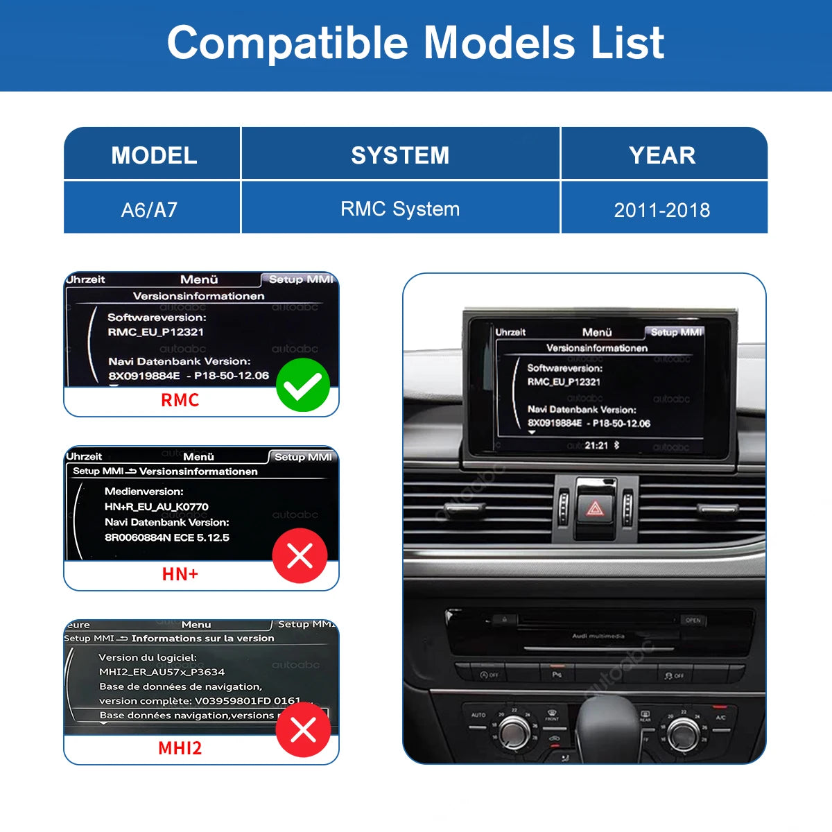 Multimedia Linux Screen For Audi A6 A7 2011-2018 RMC System Wireless CarPlay Android Auto  | AUTOKITSHOP