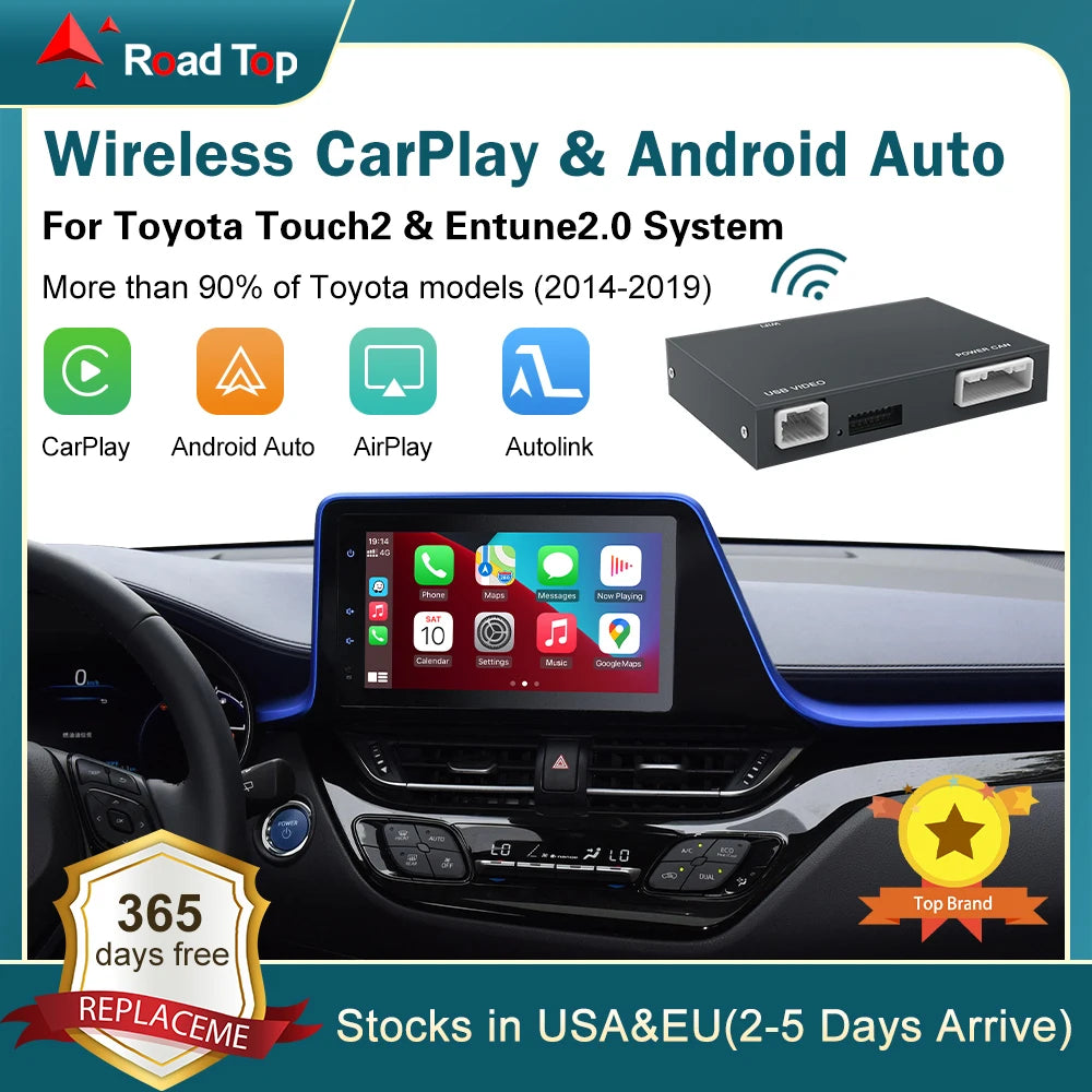 RoadTop Wireless CarPlay for TOYOTA Touch2 Entune2.0 RAV4 Sienna Tundra 2014-2019 with And