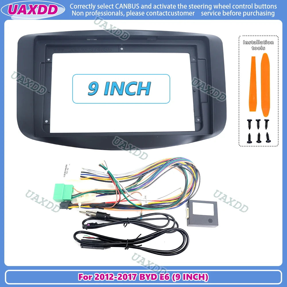 Car Radio Fascias Frame For BYD E6 2012-2017 9 inch Stereo Panel Harness Wiring Cable Adap