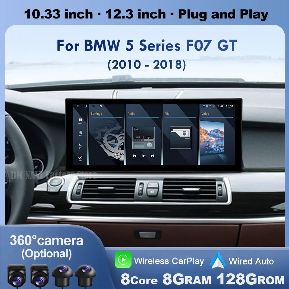 QLED Screen Android 14 For BMW 5 Series F07 GT 2011 - 2017 CIC NBT System Car Player Multi