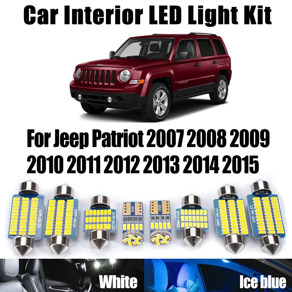 10-Piece LED Interior Light Kit for Jeep Patriot 2007- 2013 - Canbus Dome Map Door Trunk Bulbs | AUTOKITSHOP