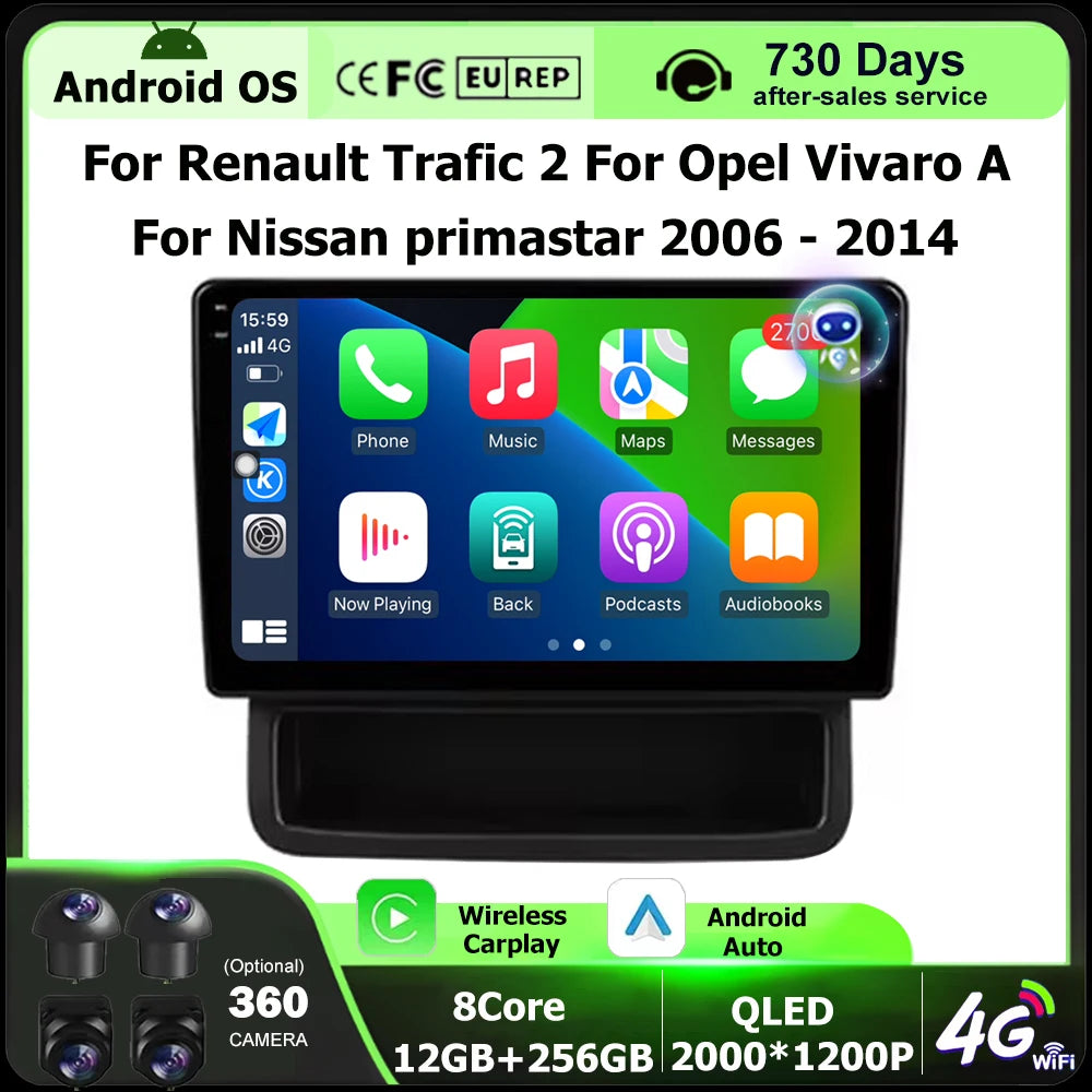 Android 16 Auto For Renault Trafic 2 For Opel Vivaro A For Nissan primastar 2006 - 2014 Ca