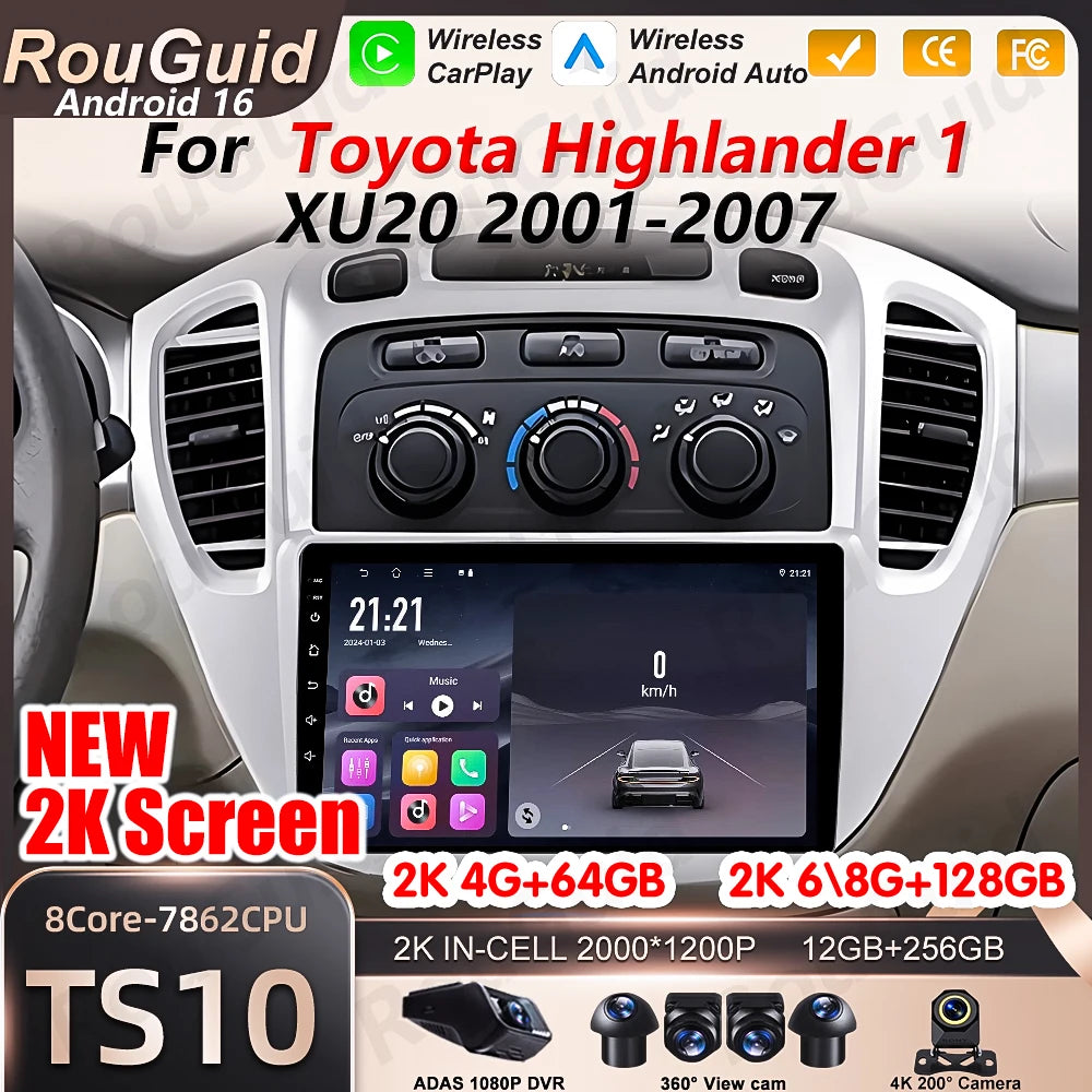 Android 16 Auto Car Radio For Toyota Highlander 1 XU20 2001 2002 2003 2004 2005 2006 2007  | AUTOKITSHOP