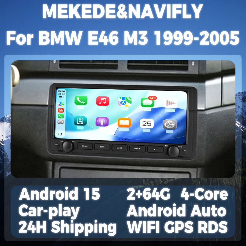 Wireless CarPlay Android Auto Multimedia Display Screen For BMW E46 M3 X5 1998-2006 Androi