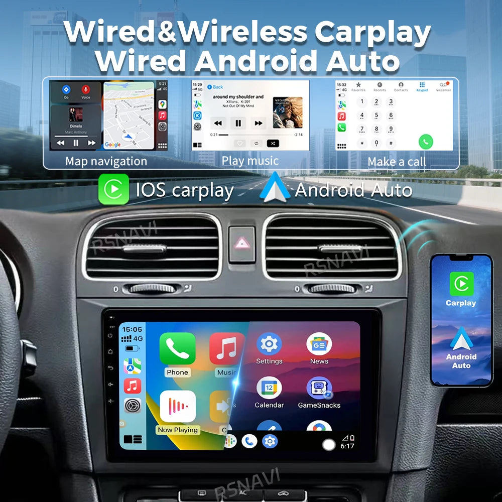 Android 16 For Volkswagen VW Golf 6 MK6 GTI R 2008 - 2012 2K QLED Stereo Car Radio Multime