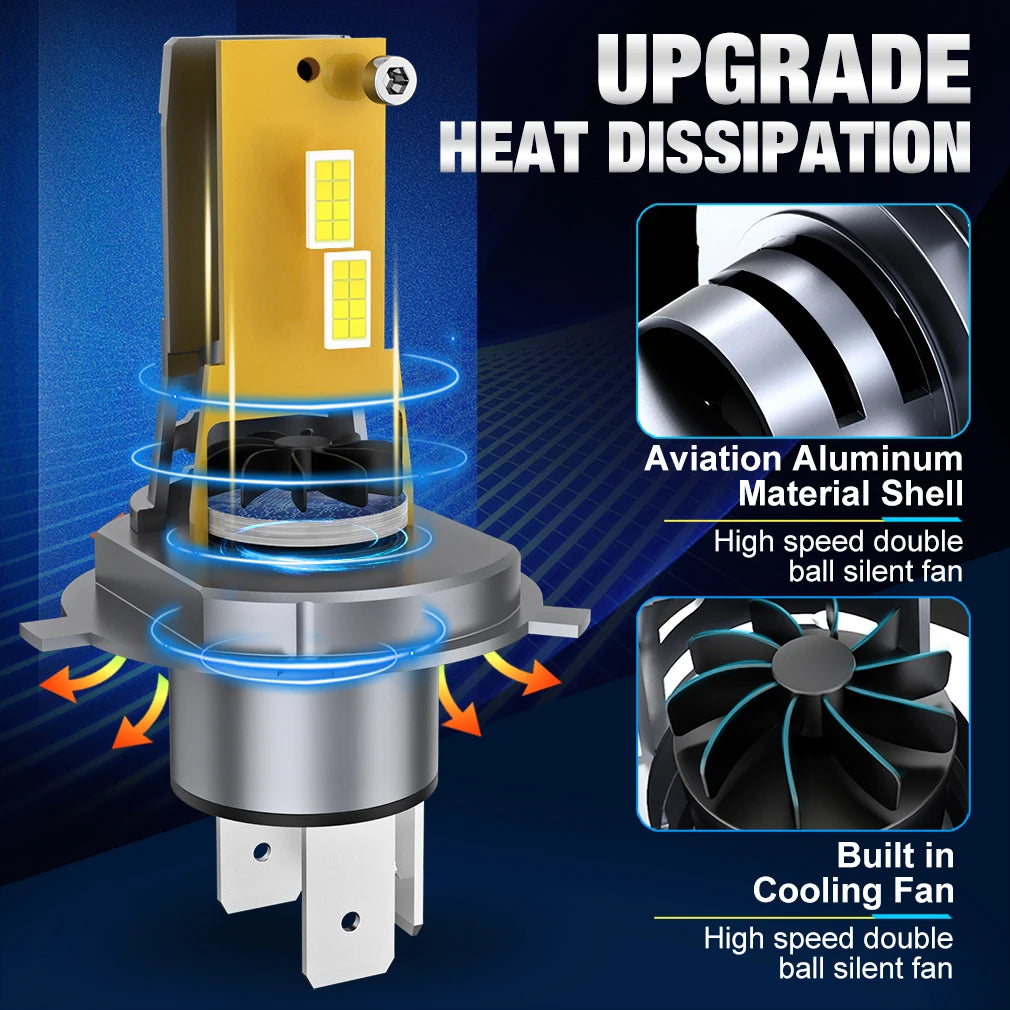 H4 Car LED Headlight Bulb CSP Fan With Canbus High & Low Beam Car Light Turbo Led Diode La