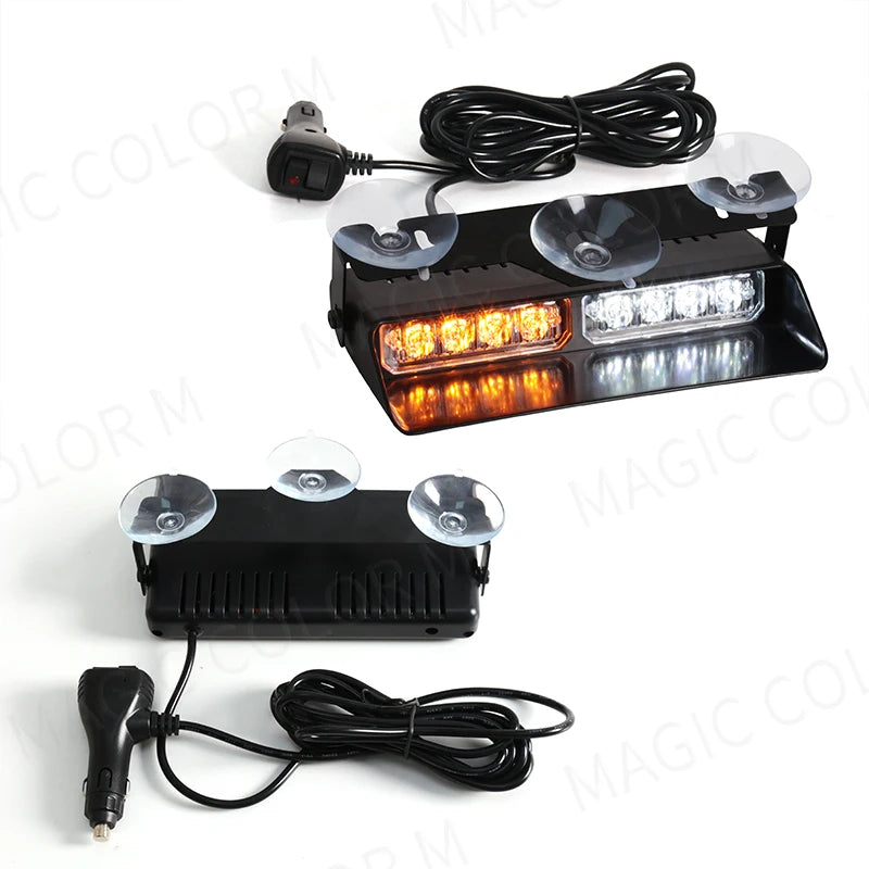 LED Car Strobe Light For Emergency Flash Warning Lamp Windshield Bar 8 Beads Red Blue Ambe | AUTOKITSHOP