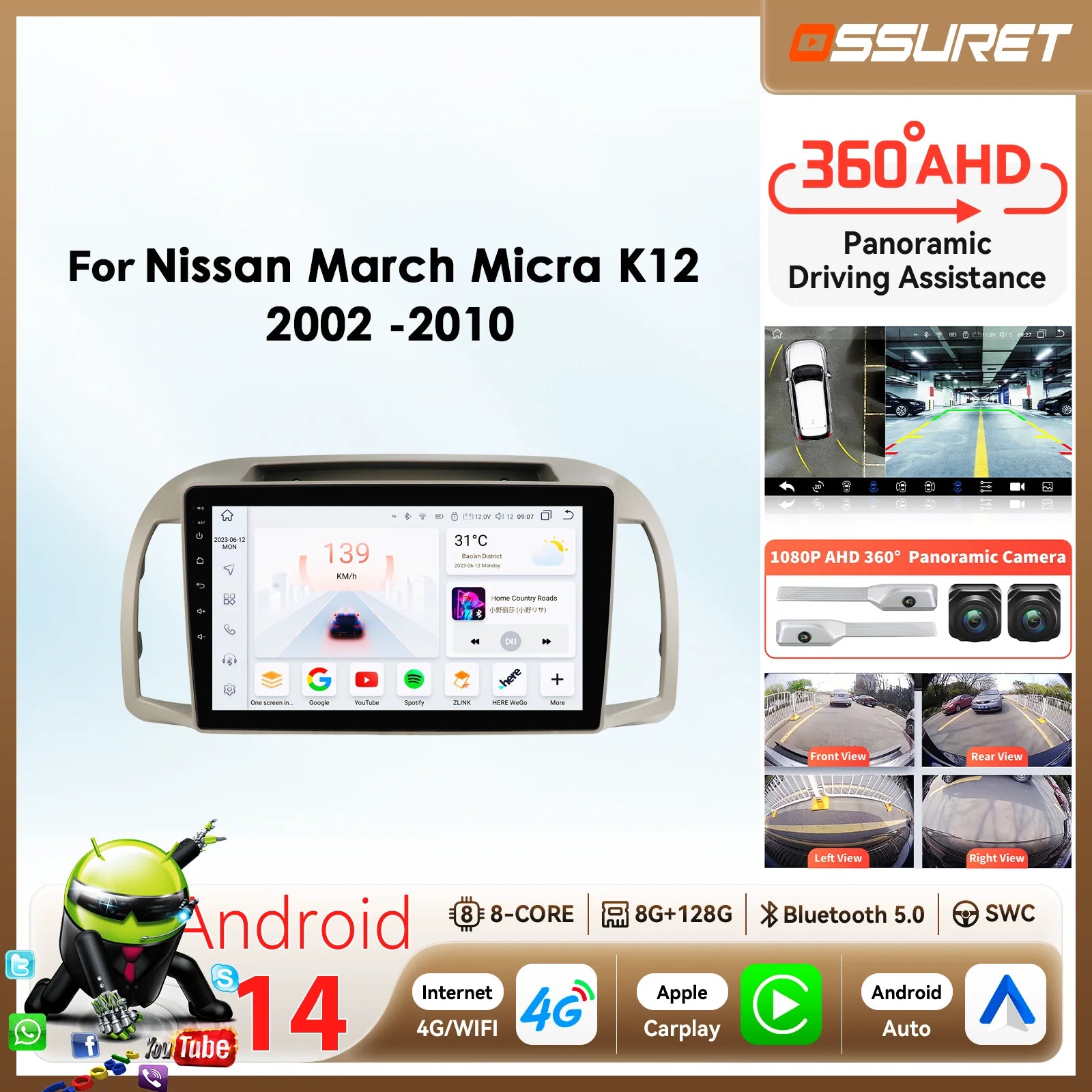 Android 14 for Nissan March Micra K12 2002 2003 2004 - 2010 Car radio AI Carplay Android A