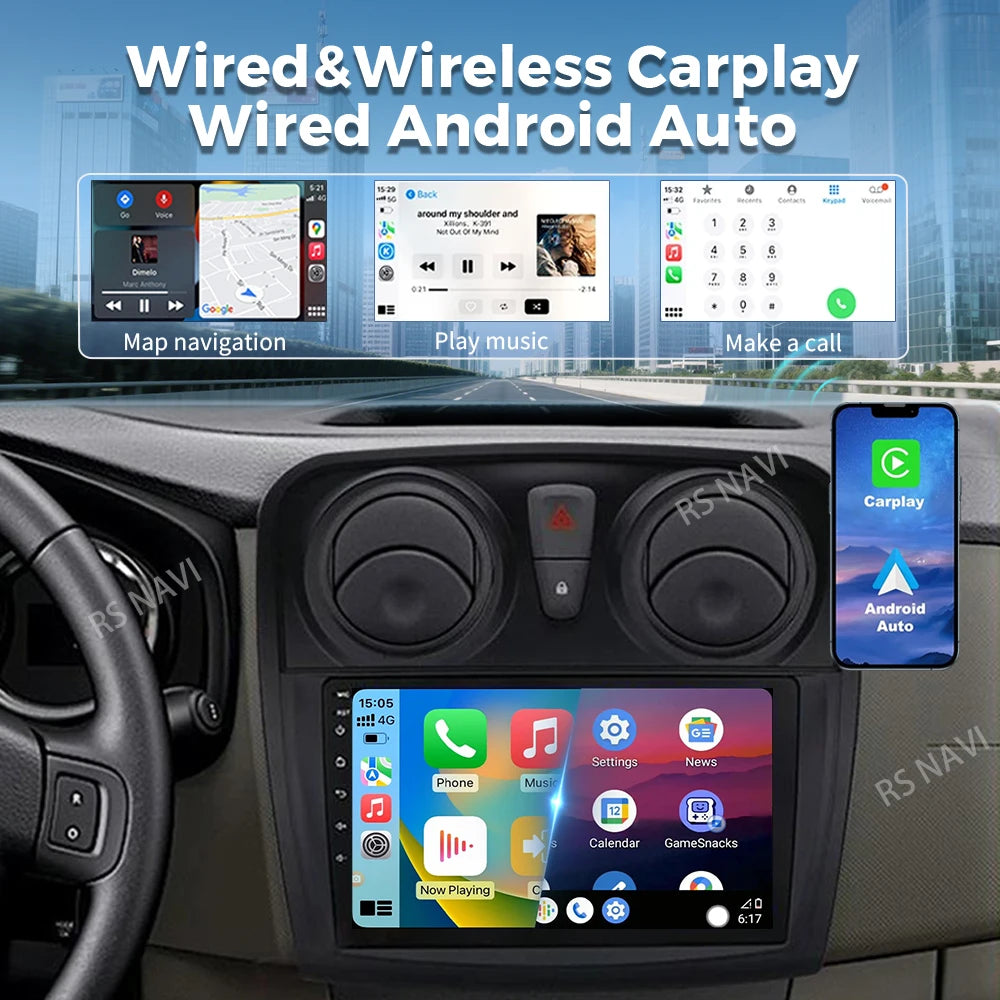 Plug and Play Android 16 2K QLED For Renault Sandero Logan 2 2014 - 2019 Car Radio Multime