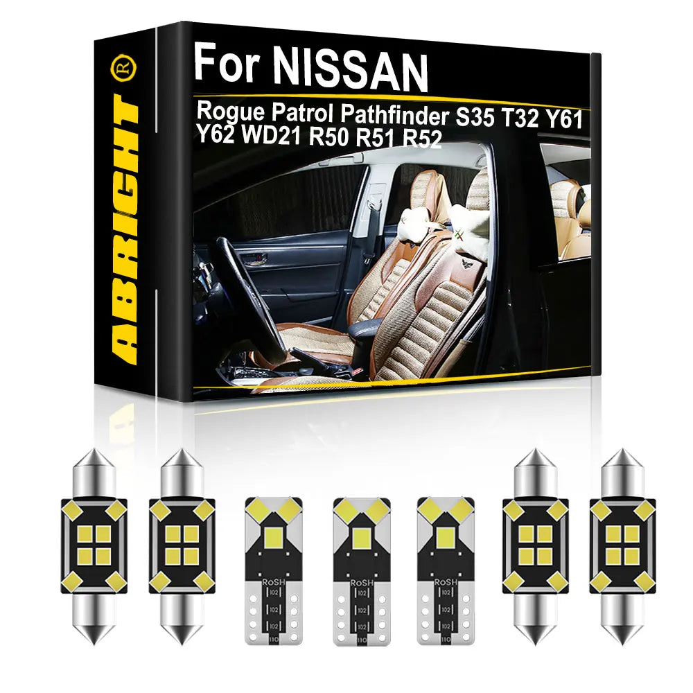 ABRIGHT Car Interior LED Light Canbus For NISSAN Rogue Patrol Pathfinder S35 T32 Y61 Y62 W