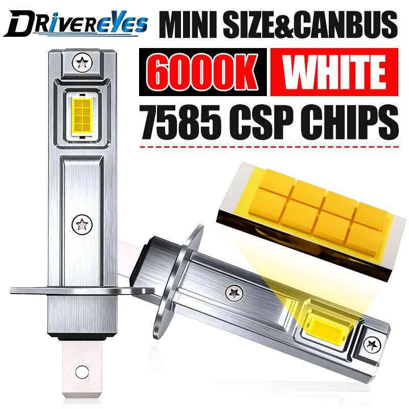 H1 LED Headlights 6000K 16PCS 7585 CSP High Low Beam Turbo Auto Light 1:1 Fanless Mini 600