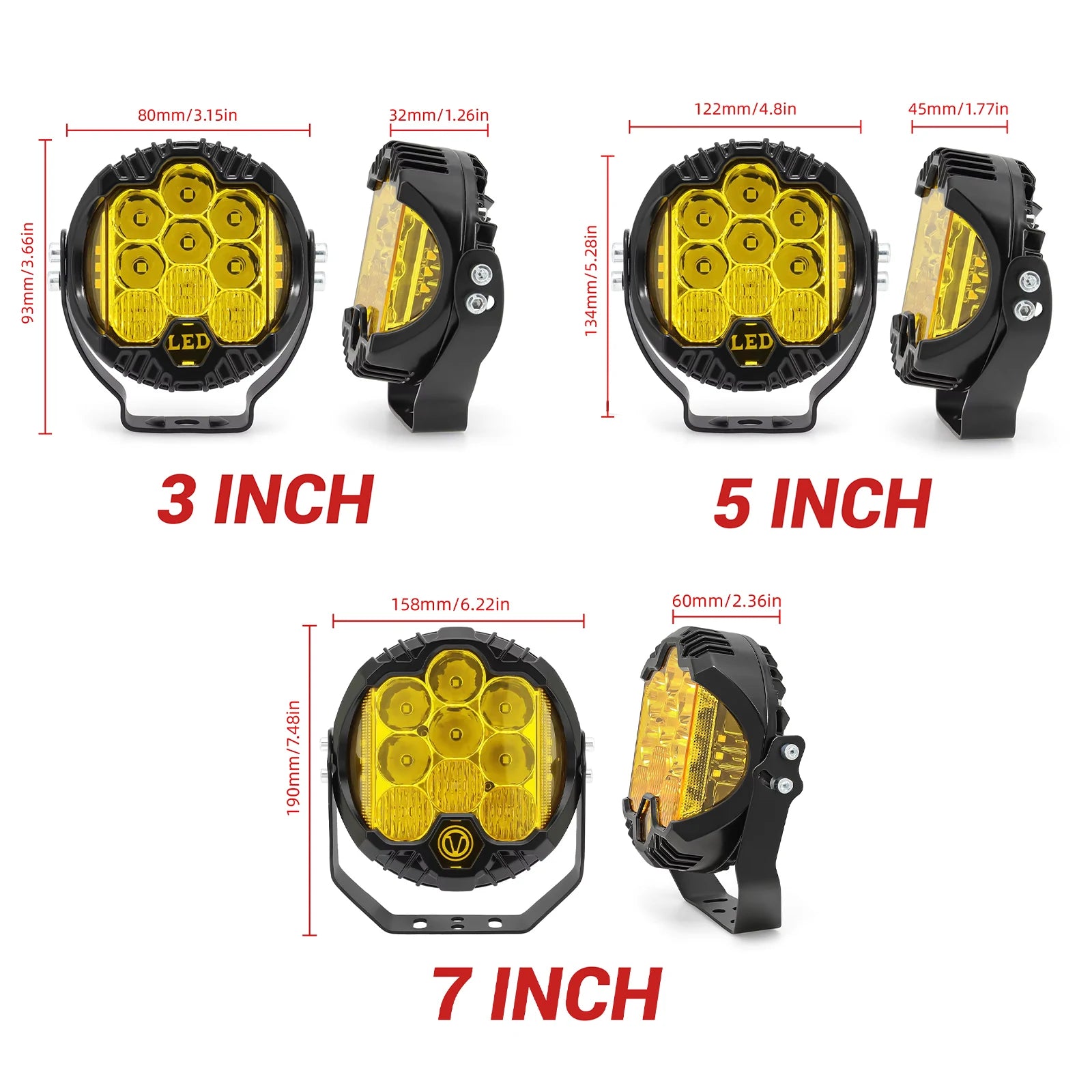 12V24V Yellow / White 3'' 5'' 7'' LED Car Headlight DRL Lamp Jeep Spot light For Truck ATV
