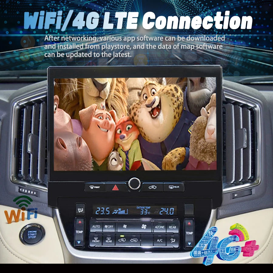 Navigation Radio Stereo Multimedia Video Player 2K 1920×1080 Qled Screen For Toyota Land C
