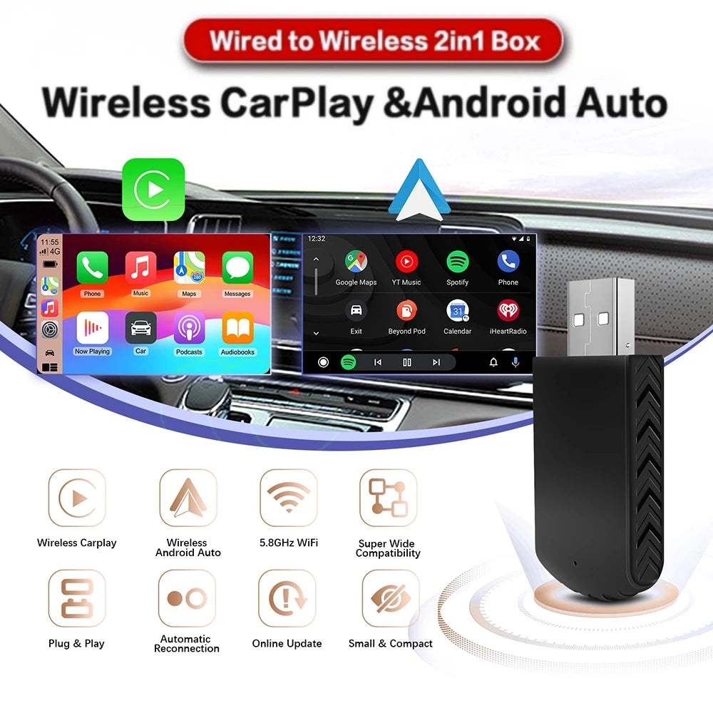 Wireless Carplay Adapter Android Auto Smart Dongle Mini Box 2in1 Plug And Play For Volvo B | AUTOKITSHOP