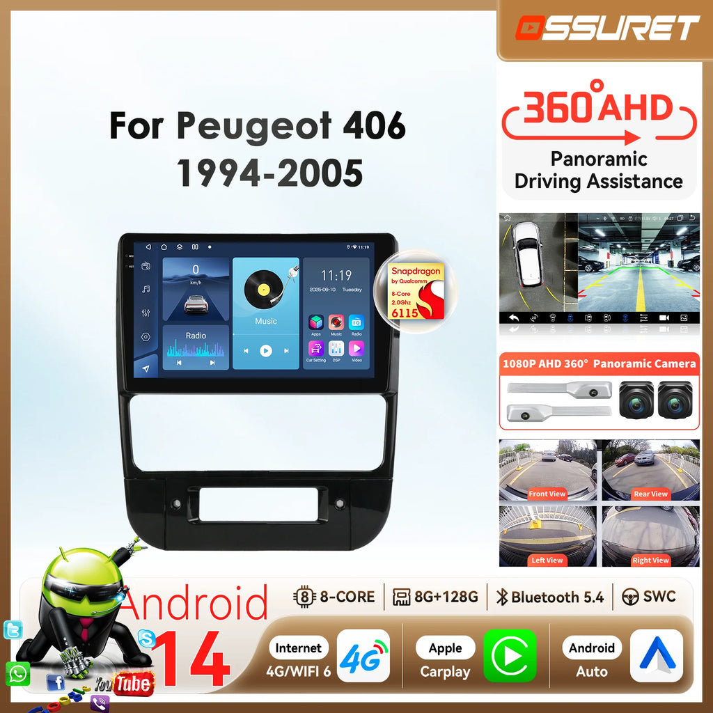 bySnapdragon 6115 Car radio for Peugeot 406 1994- 2005 Autoradio Carplay Android Auto mult