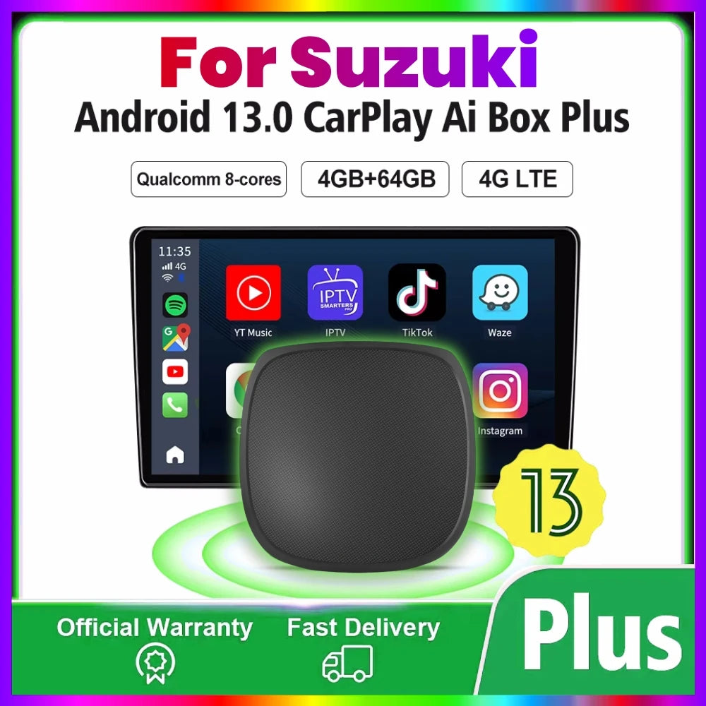 Android 13 CarPlay Smart Ai Box 4G+64G GPS 4GLTE WiFi For YouTube Netflix For Suzuki Swift | AUTOKITSHOP