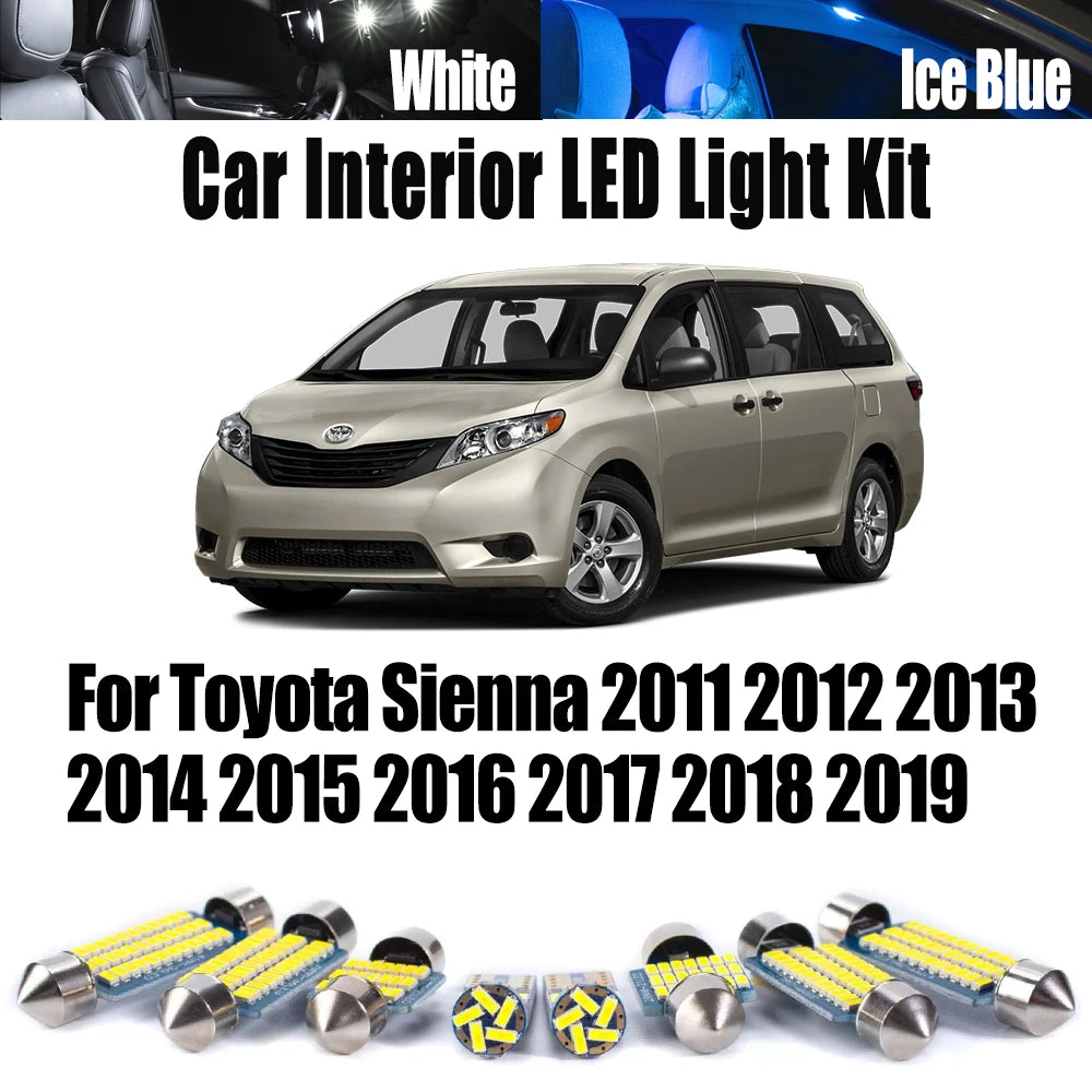 13-Piece LED Interior Light Kit for Toyota Sienna 2011- 2016 - Canbus Dome Map Door Trunk Bulbs | AUTOKITSHOP