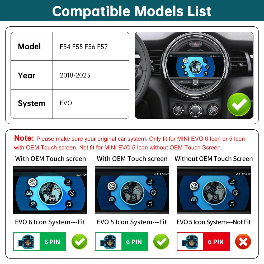 For MINI Cooper John Cooper Works F54 F55 F56 F57 2018-2023 EVO System RoadTop CarPlay Wir