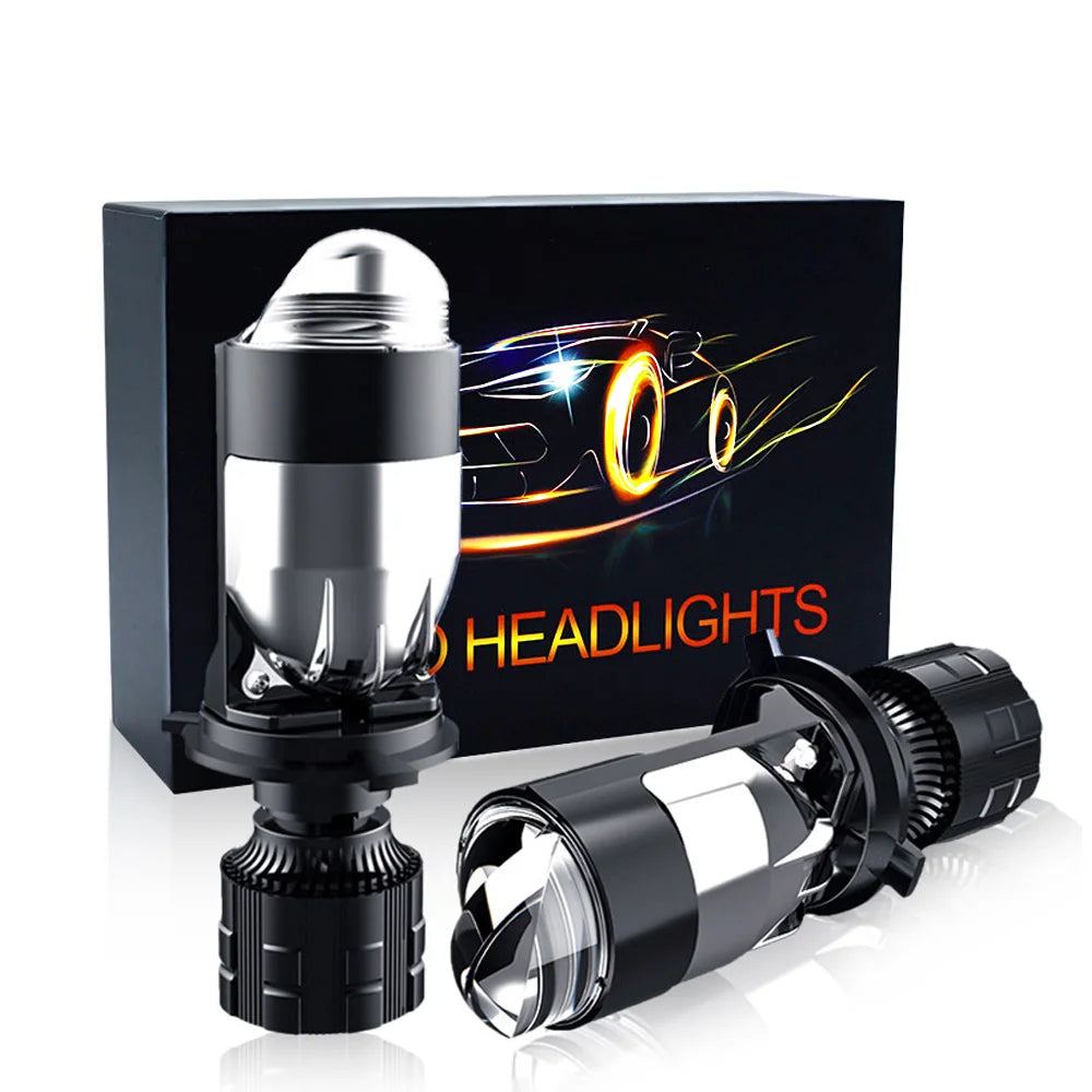 H4 Bi LED Lenses Projector Headlight 6000K Dual Projector Lens Auto Bulbs 160W High Low Be