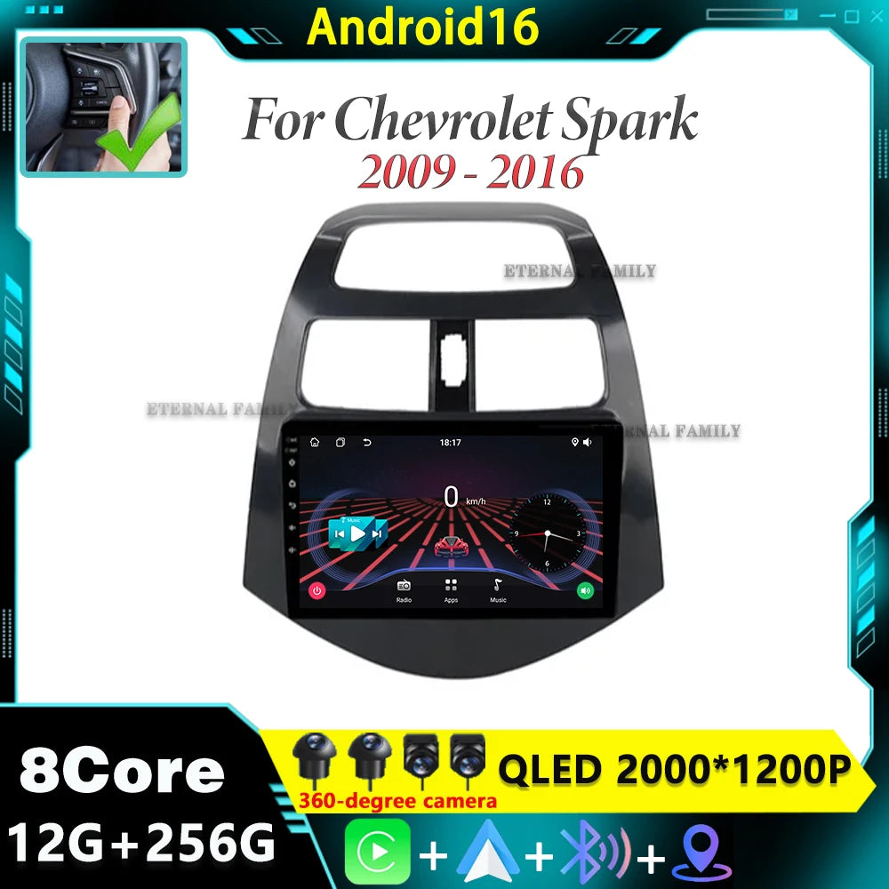 Car Radio Android 16 For Chevrolet Spark Beat Matiz Creative M300 2009-2016 Carplay Auto W