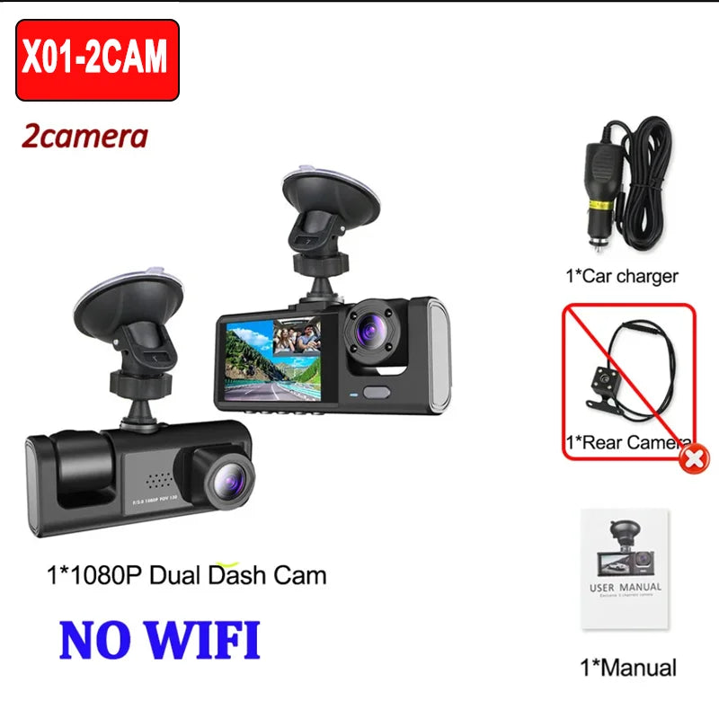 1080P Car Dvr WiFi APP 3/2Lens Dash Cam for Cars Camera for Vehicle Recorder Video Front and Rear Camera  Night Vision Dashcam
