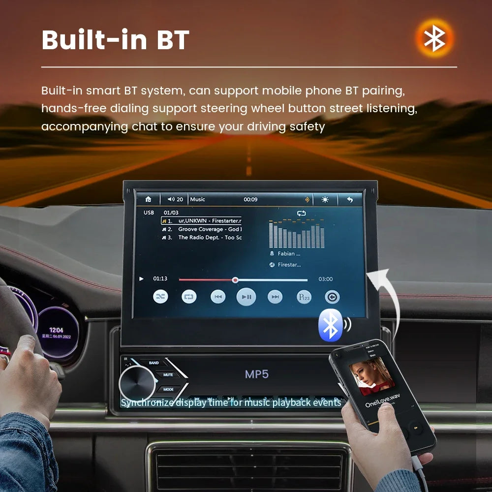 1Din MP5 Player 7inch Car Radio FM HD Foldable Multimedia Universal Audio Mirror Link AUX  | AUTOKITSHOP
