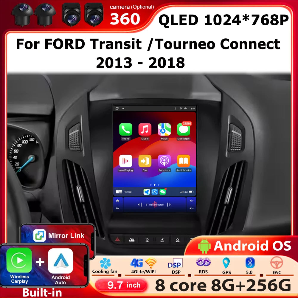9.7 Inch For FORD Transit /Tourneo Connect 2013-2018 Android 16 Auto Car Radio Multimedia