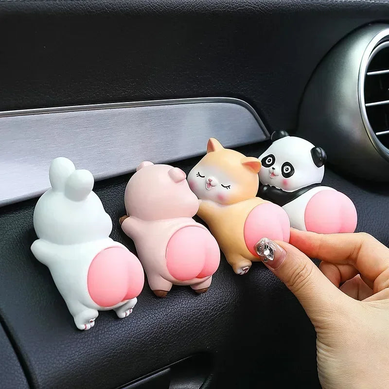 Cute Cartoon Car Ornaments Creative Panda Pig Doll Center Console Decorative Accessories Unpacki - Automotive LED Light
