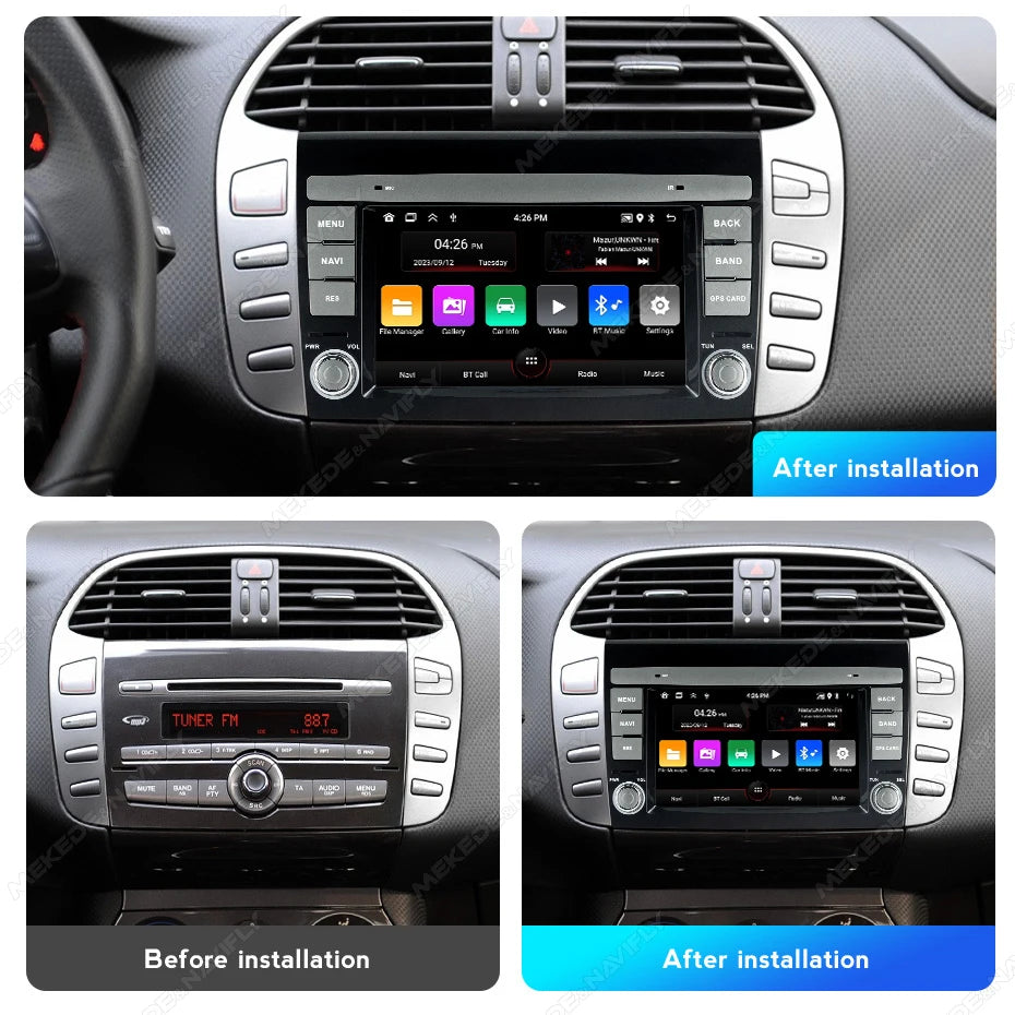 Android 15 Car Radio For Fiat Bravo 198 2 II 2007 -2014 Wireless CarPlay Android Auto Mult