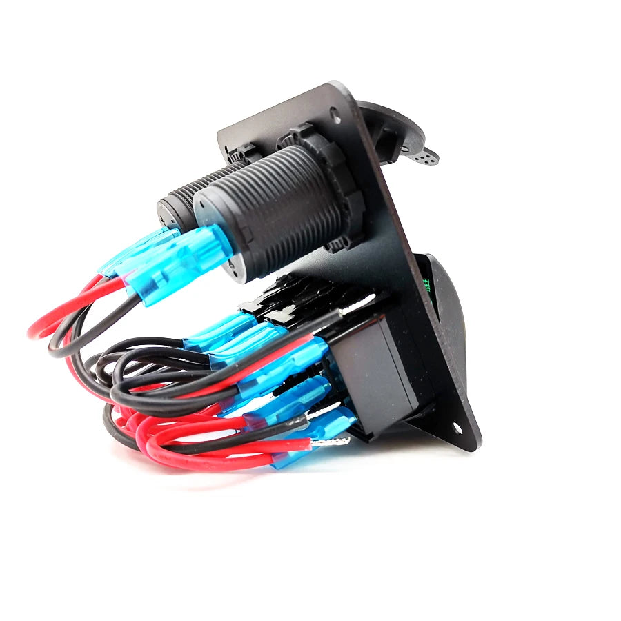 12-24V 3 Gang LED Rocker Switch Panel Circuit Breaker Dual USB For Car SUV Boat